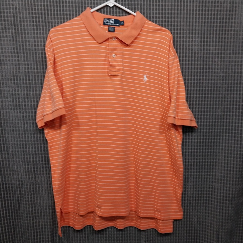 Polo Ralph Lauren Polo Shirt Mens Striped Short Sleeve XL Orange